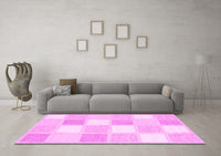 Machine Washable Checkered Pink Modern Rug, wshcon2569pnk