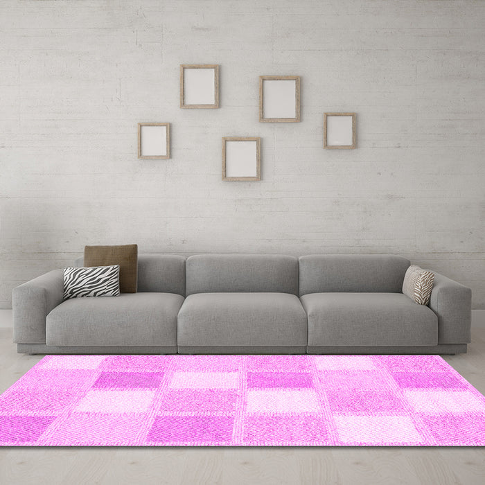 Machine Washable Checkered Pink Modern Rug in a Living Room, wshcon2569pnk