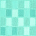 Square Machine Washable Checkered Turquoise Modern Area Rugs, wshcon2569turq