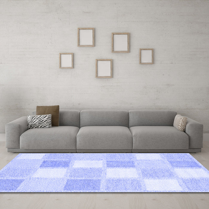 Machine Washable Checkered Blue Modern Rug in a Living Room, wshcon2569blu