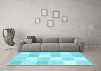 Machine Washable Checkered Light Blue Modern Rug, wshcon2569lblu