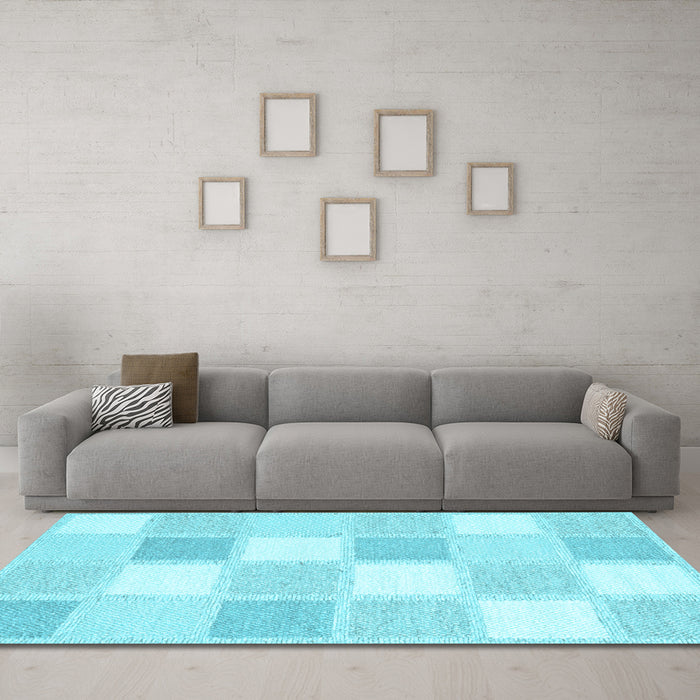 Machine Washable Checkered Light Blue Modern Rug in a Living Room, wshcon2569lblu