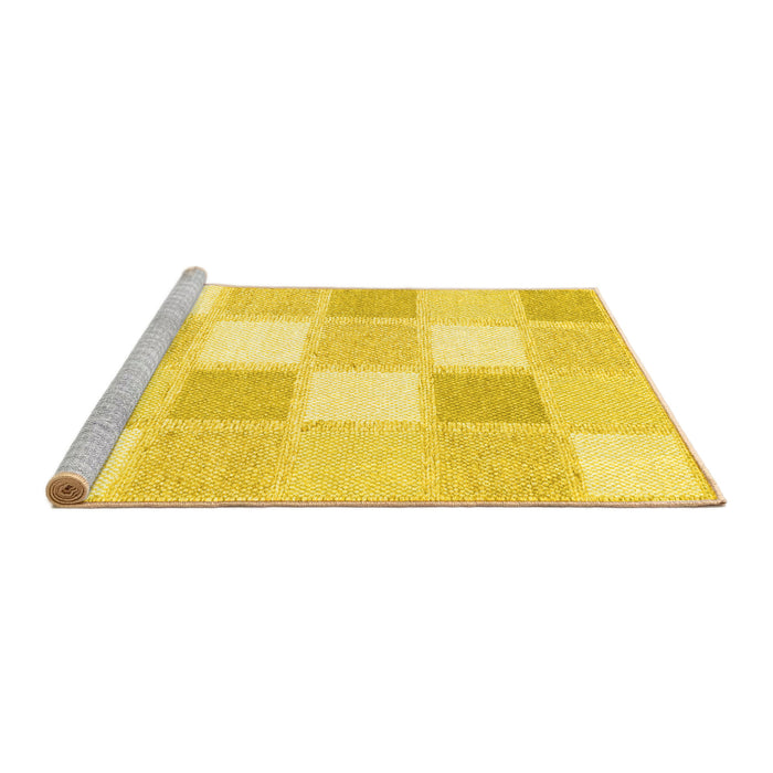 Sideview of Machine Washable Checkered Yellow Modern Rug, wshcon2569yw