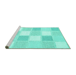 Sideview of Machine Washable Checkered Turquoise Modern Area Rugs, wshcon2569turq