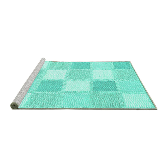 Sideview of Machine Washable Checkered Turquoise Modern Area Rugs, wshcon2569turq