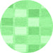 Round Machine Washable Checkered Emerald Green Modern Area Rugs, wshcon2569emgrn