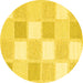 Round Machine Washable Checkered Yellow Modern Rug, wshcon2569yw