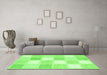Machine Washable Checkered Green Modern Area Rugs in a Living Room,, wshcon2569grn