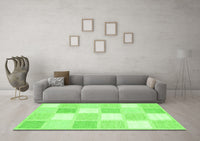 Machine Washable Checkered Green Modern Rug, wshcon2569grn