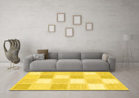 Machine Washable Checkered Yellow Modern Rug, wshcon2569yw