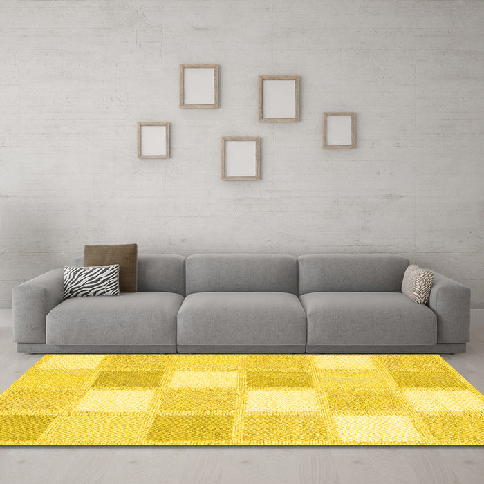 Machine Washable Checkered Yellow Modern Rug in a Living Room, wshcon2569yw