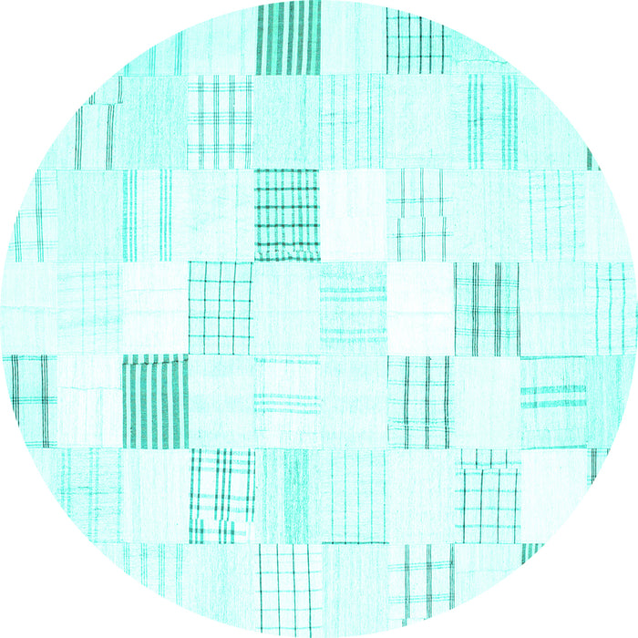 Round Machine Washable Solid Turquoise Modern Area Rugs, wshcon256turq