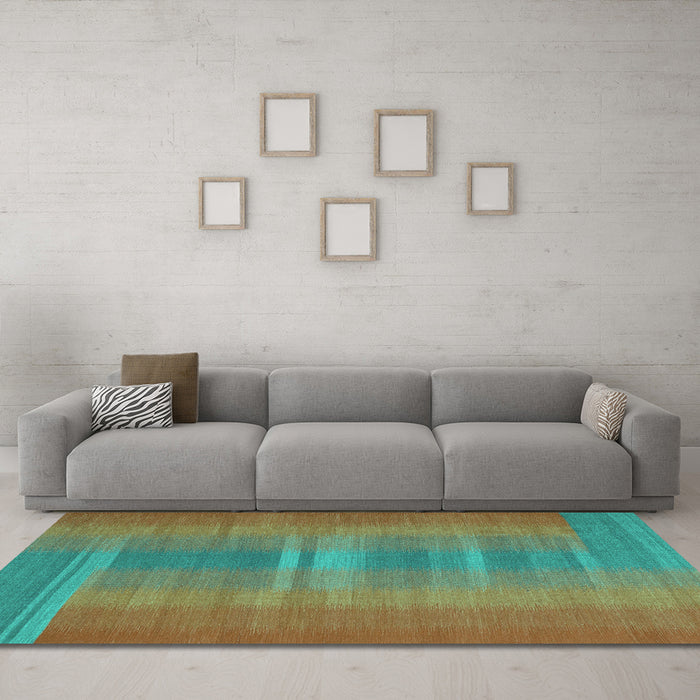 Machine Washable Abstract Turquoise Contemporary Area Rugs in a Living Room,, wshcon2572turq