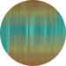 Round Machine Washable Abstract Turquoise Contemporary Area Rugs, wshcon2572turq