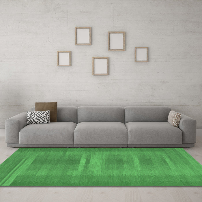 Machine Washable Abstract Emerald Green Contemporary Area Rugs in a Living Room,, wshcon2572emgrn