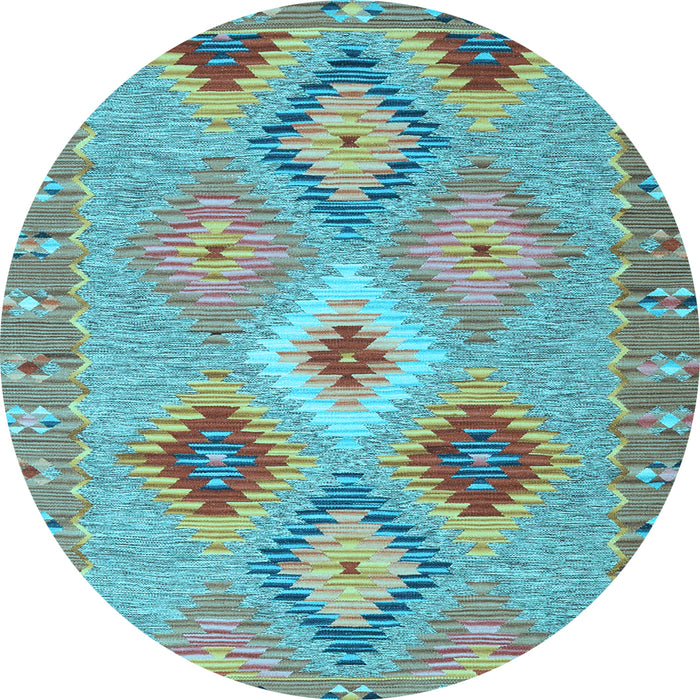 Round Southwestern Light Blue Country Rug, con2573lblu
