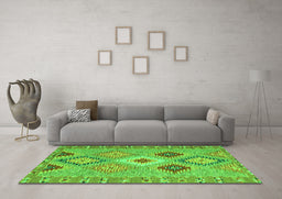 Machine Washable Southwestern Green Country Area Rugs in a Living Room,, wshcon2573grn