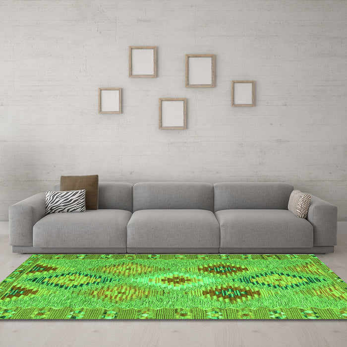 Machine Washable Southwestern Green Country Area Rugs in a Living Room,, wshcon2573grn