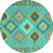 Round Southwestern Turquoise Country Rug, con2573turq