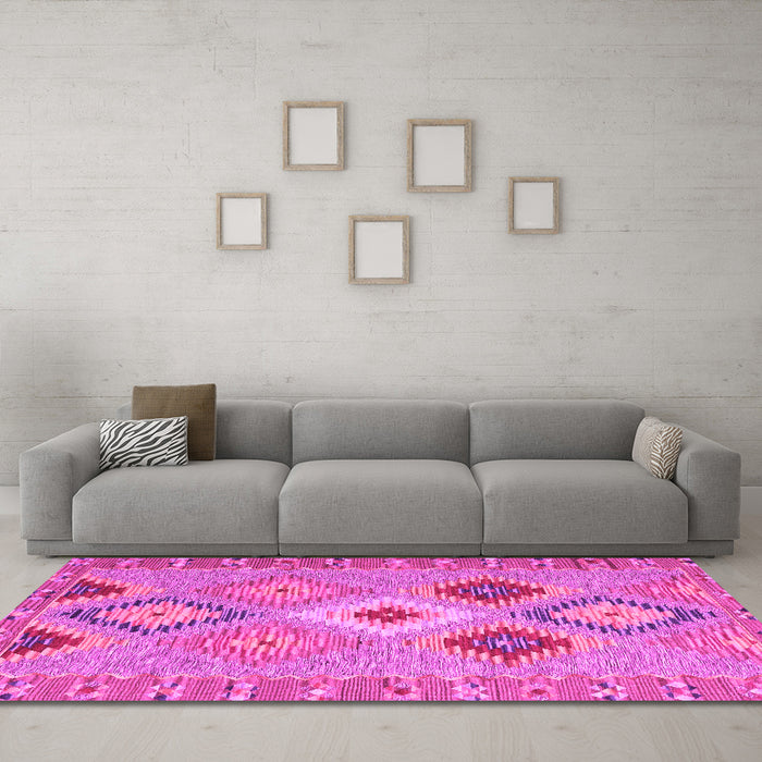 Machine Washable Southwestern Pink Country Rug in a Living Room, wshcon2573pnk