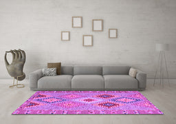 Machine Washable Southwestern Purple Country Area Rugs in a Living Room, wshcon2573pur
