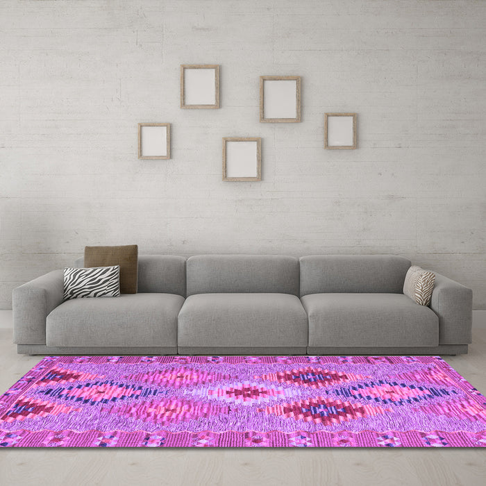 Machine Washable Southwestern Purple Country Area Rugs in a Living Room, wshcon2573pur