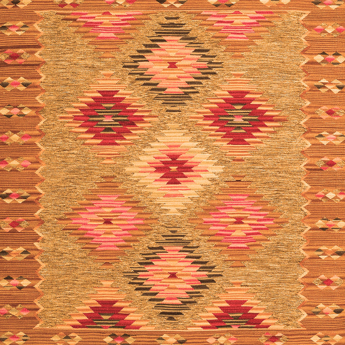 Round Machine Washable Southwestern Orange Country Area Rugs, wshcon2573org