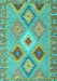 Machine Washable Southwestern Turquoise Country Area Rugs, wshcon2573turq