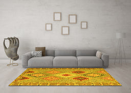 Machine Washable Southwestern Yellow Country Rug in a Living Room, wshcon2573yw