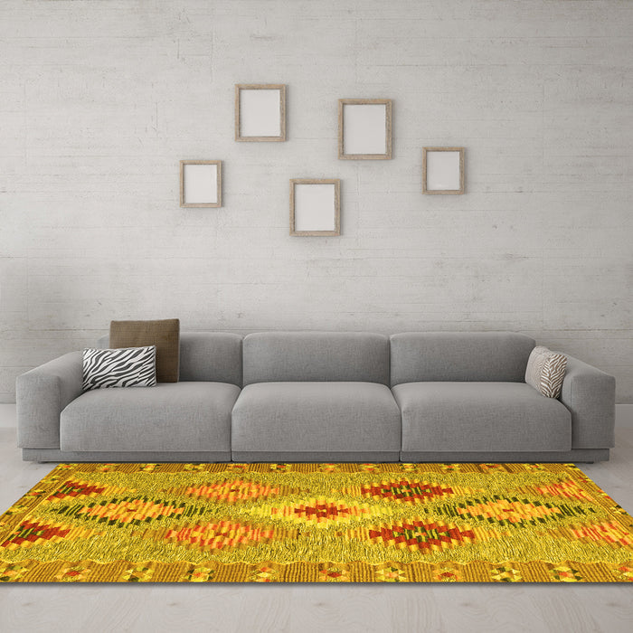 Machine Washable Southwestern Yellow Country Rug in a Living Room, wshcon2573yw