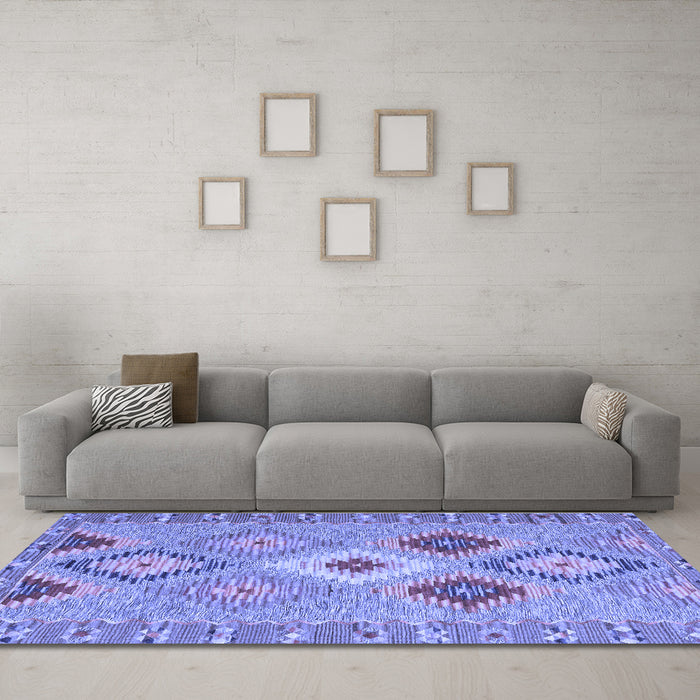Machine Washable Southwestern Blue Country Rug in a Living Room, wshcon2573blu