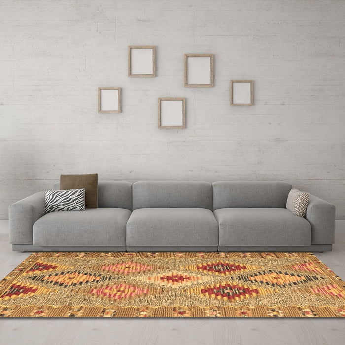 Machine Washable Southwestern Brown Country Rug in a Living Room,, wshcon2573brn