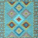 Square Machine Washable Southwestern Light Blue Country Rug, wshcon2573lblu