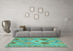 Machine Washable Southwestern Turquoise Country Area Rugs in a Living Room,, wshcon2573turq