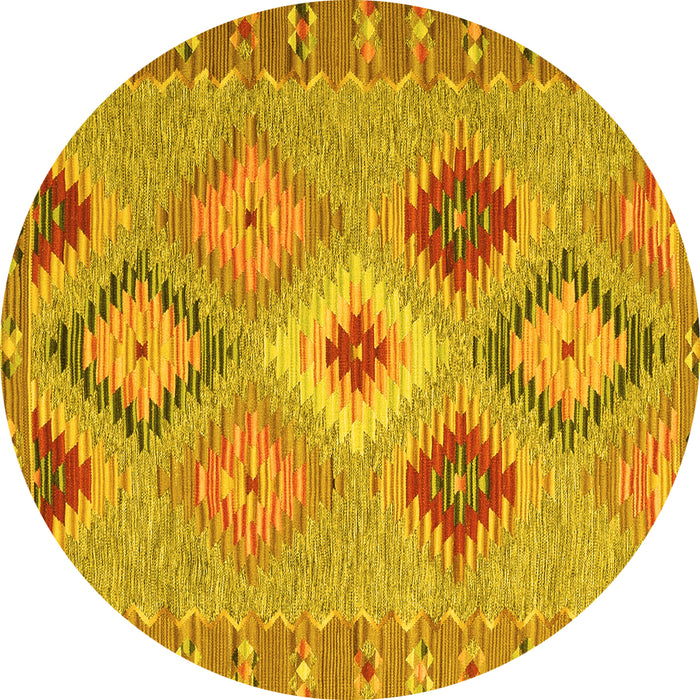 Round Machine Washable Southwestern Yellow Country Rug, wshcon2573yw
