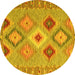 Round Machine Washable Southwestern Yellow Country Rug, wshcon2573yw