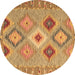 Round Machine Washable Southwestern Brown Country Rug, wshcon2573brn