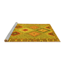 Sideview of Machine Washable Southwestern Yellow Country Rug, wshcon2573yw