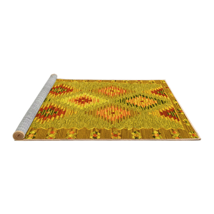 Sideview of Machine Washable Southwestern Yellow Country Rug, wshcon2573yw