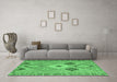 Machine Washable Southwestern Emerald Green Country Area Rugs in a Living Room,, wshcon2573emgrn