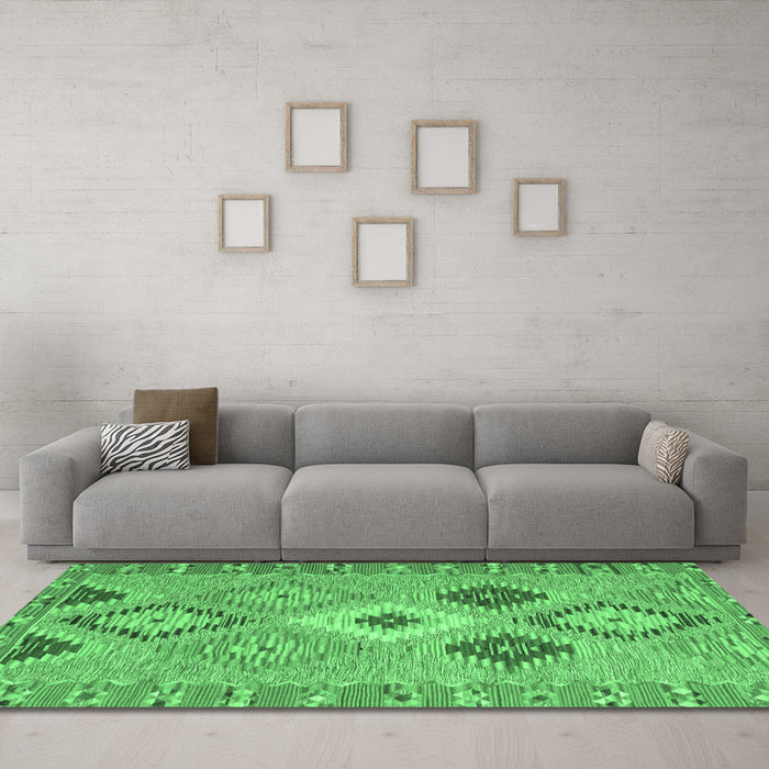 Machine Washable Southwestern Emerald Green Country Area Rugs in a Living Room,, wshcon2573emgrn