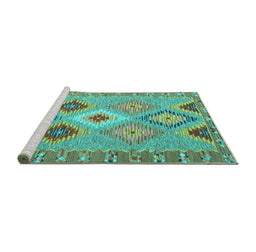 Sideview of Machine Washable Southwestern Turquoise Country Area Rugs, wshcon2573turq