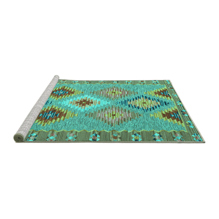 Sideview of Machine Washable Southwestern Turquoise Country Area Rugs, wshcon2573turq