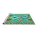 Sideview of Machine Washable Southwestern Turquoise Country Area Rugs, wshcon2573turq
