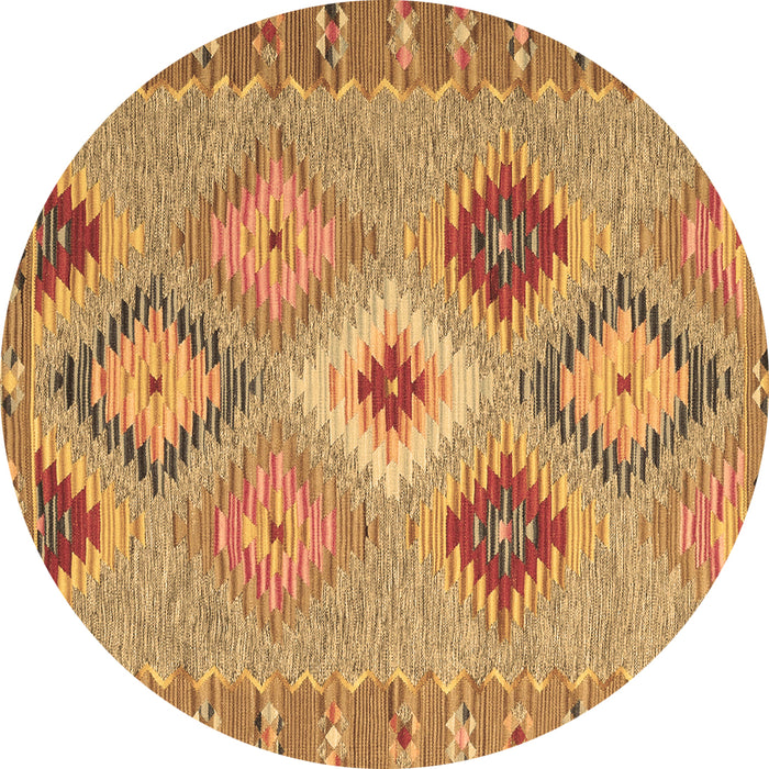 Round Southwestern Brown Country Rug, con2573brn