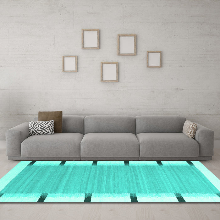 Machine Washable Abstract Turquoise Contemporary Area Rugs in a Living Room,, wshcon2574turq