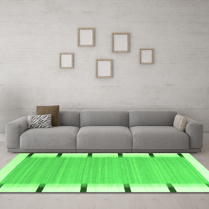 Machine Washable Abstract Green Contemporary Area Rugs in a Living Room,, wshcon2574grn