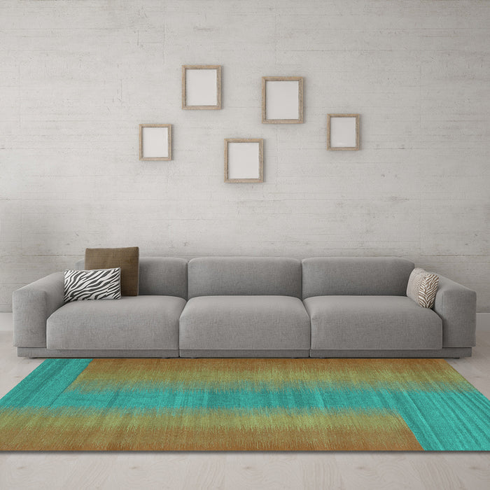 Machine Washable Abstract Turquoise Contemporary Area Rugs in a Living Room,, wshcon2576turq