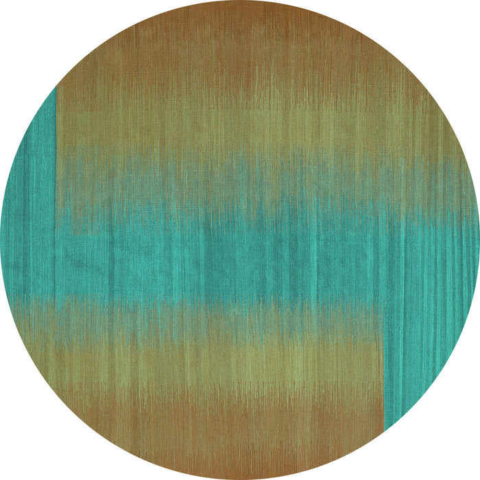Round Machine Washable Abstract Turquoise Contemporary Area Rugs, wshcon2576turq