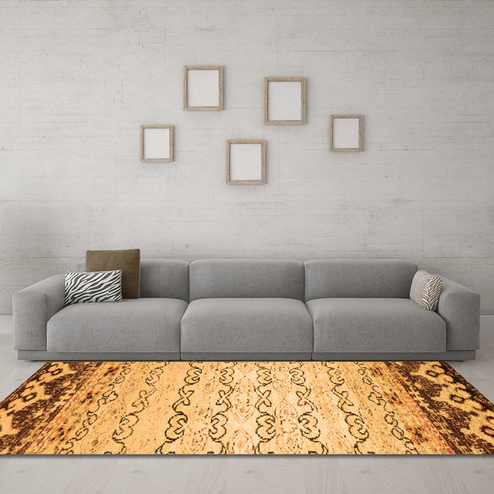 Machine Washable Abstract Orange Contemporary Area Rugs in a Living Room, wshcon2577org